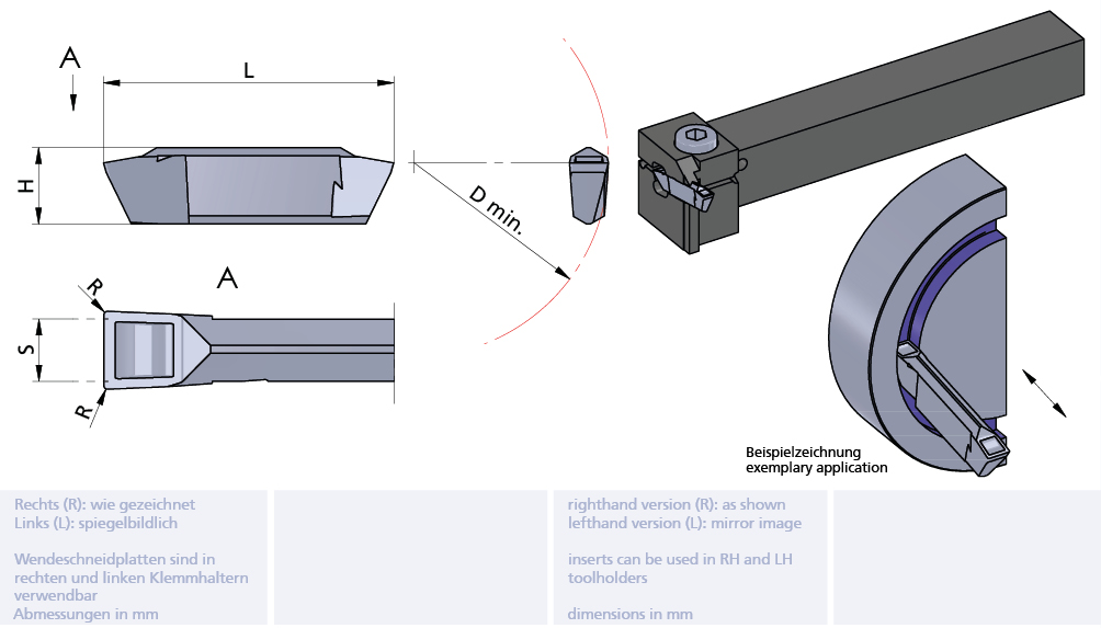 Axial-Einstechwendeplatte AL41F S=5.00+0.05 R0.4 rechts mit Spanformer