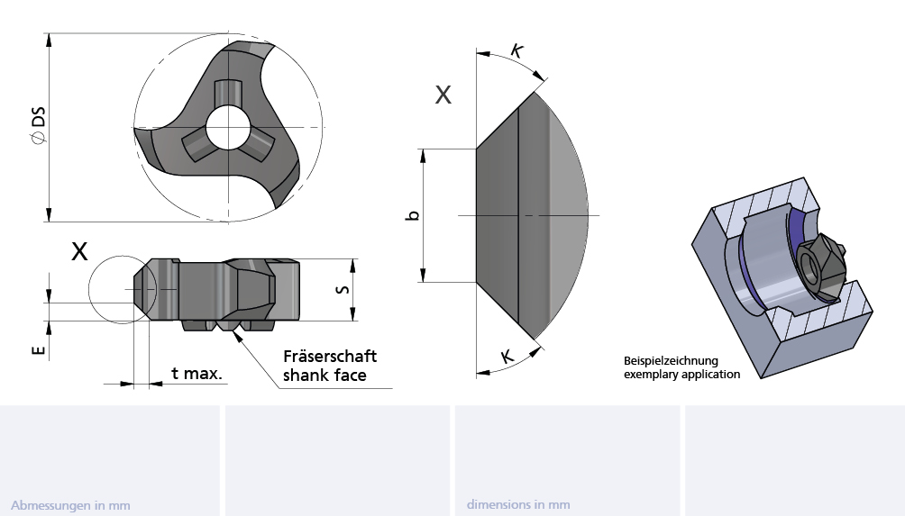 Mini Mill Insert AL41F D=10 s=3.5, b=0.9+0.03, 2x45°