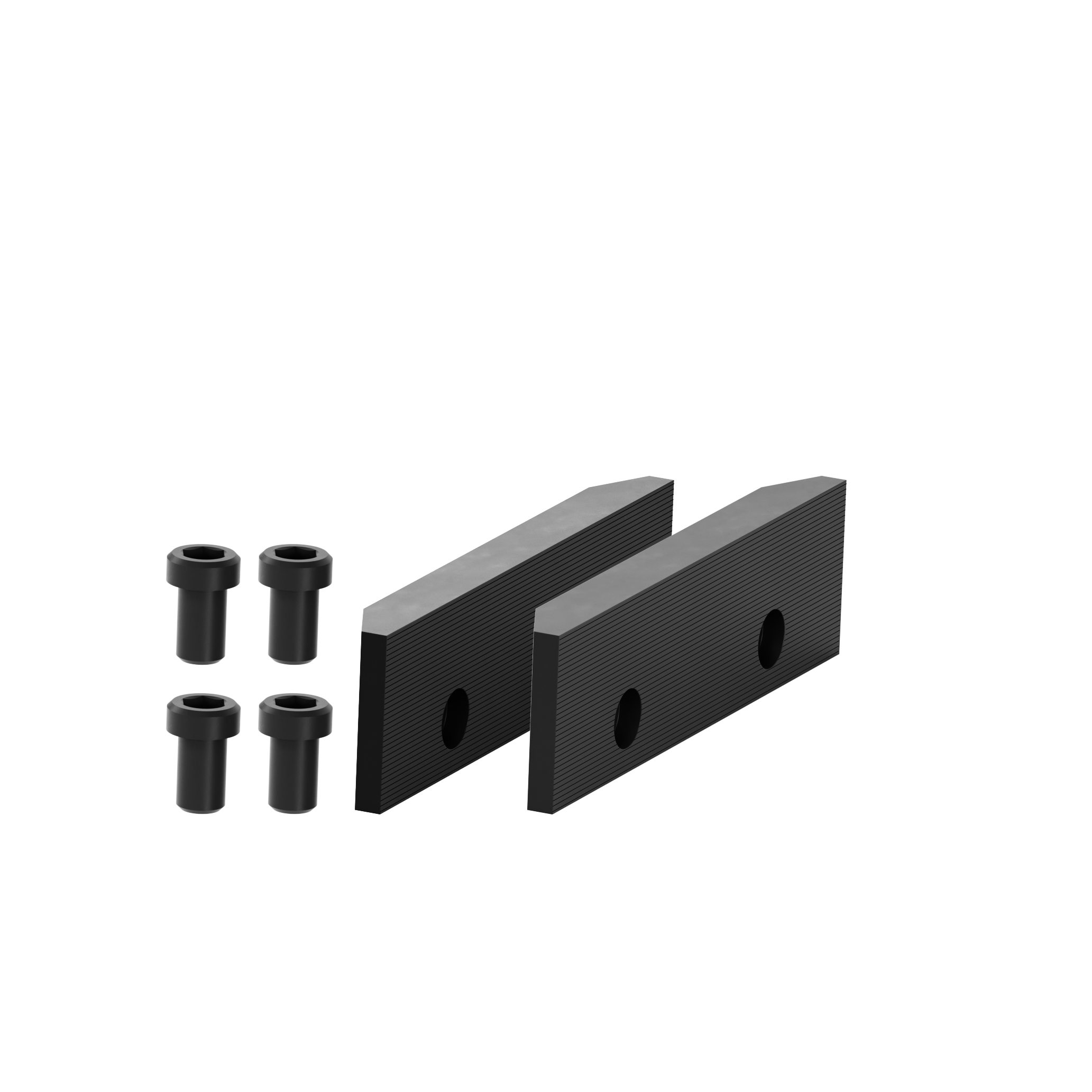 Backenset Spannbacke überbreit, Set: 2 Backen, 4 Schrauben zum Spannen von Werkstücken, welche die normale Backenbreite überschreiten. Einsatz paarweise.