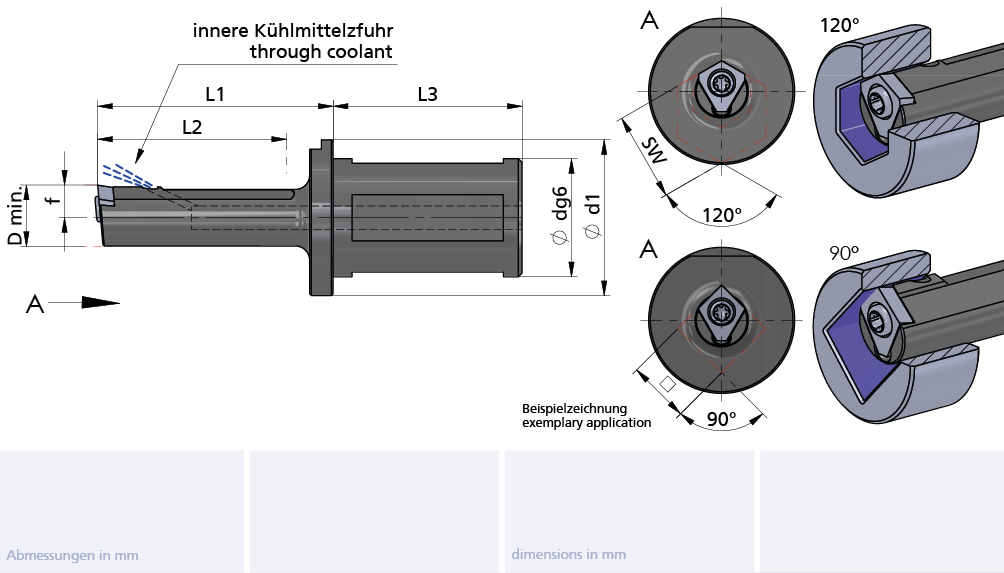 Klemmhalter Nutstoßen mit IKZ ø25x90, L2=40, Dmin=13 für Sechskant (hexagon socket)